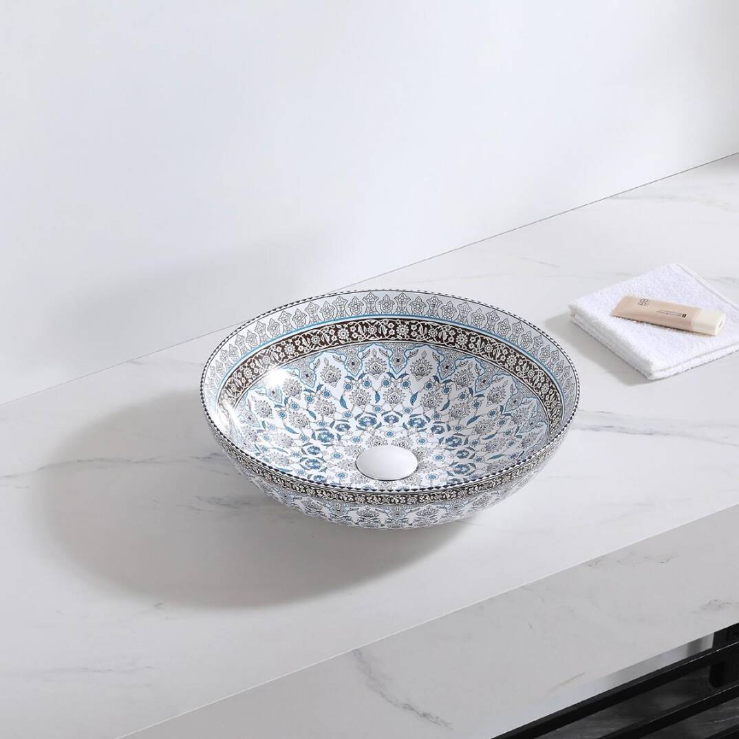 LENA - Tezgah Üstü Porselen Lavabo Çini İşlemeli OUTLET - E-7029-TESHIR - 2