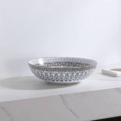 LENA - Tezgah Üstü Porselen Lavabo Çini İşlemeli OUTLET - E-7029-TESHIR - 3