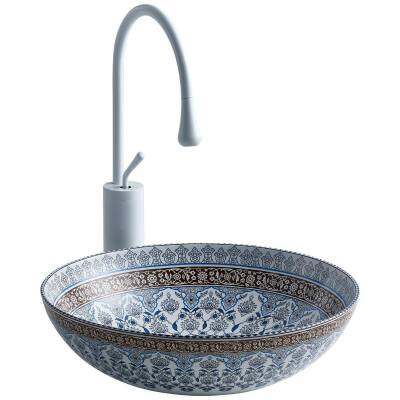 LENA - Tezgah Üstü Porselen Lavabo Çini İşlemeli OUTLET - E-7029-TESHIR - 5