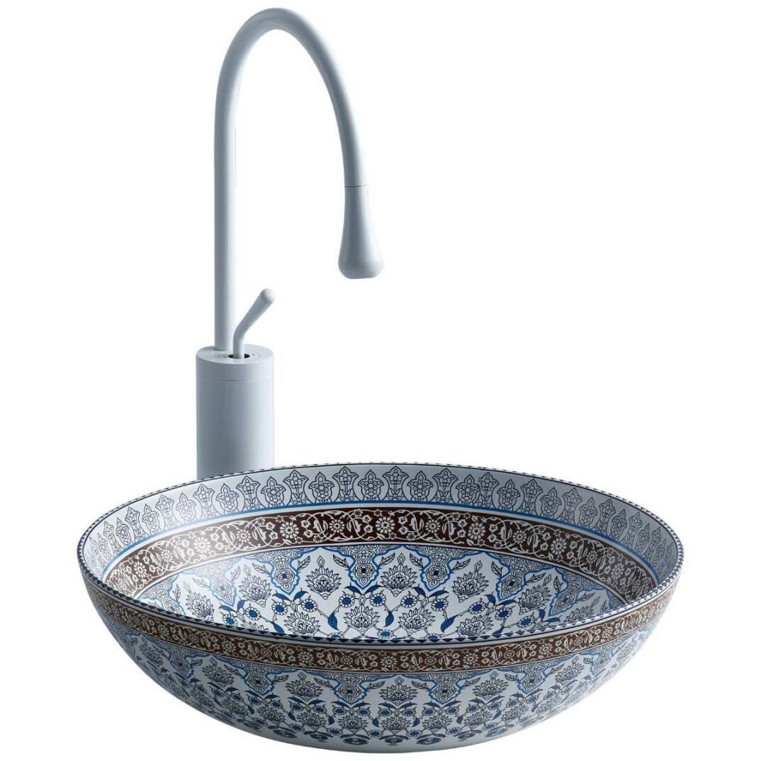 LENA - Tezgah Üstü Porselen Lavabo Çini İşlemeli OUTLET - E-7029-TESHIR - 5