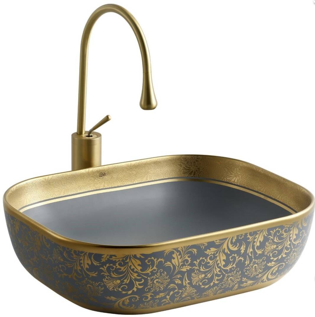Lena - Tezgah Üstü Porselen Lavabo Gri, Altın OUTLET - EH-4290MGA-TESHIR - 1