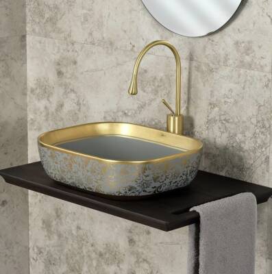 Lena - Tezgah Üstü Porselen Lavabo Gri, Altın OUTLET - EH-4290MGA-TESHIR - 2