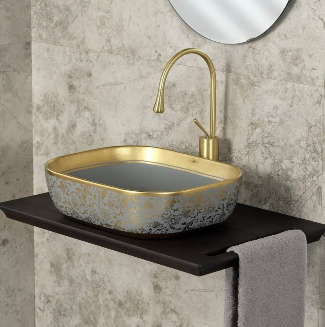 Lena - Tezgah Üstü Porselen Lavabo Gri, Altın OUTLET - EH-4290MGA-TESHIR - 2