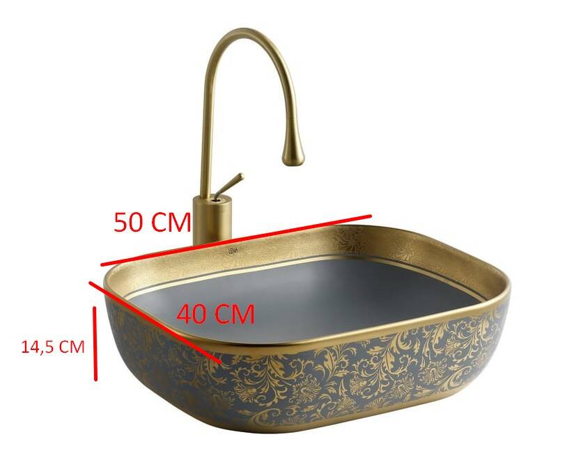 Lena - Tezgah Üstü Porselen Lavabo Gri, Altın OUTLET - EH-4290MGA-TESHIR - 3