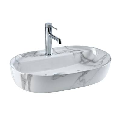 LENA - Tezgah Üstü Porselen Lavabo Mermer Desenli OUTLET - E-2114M1-TESHIR - 1