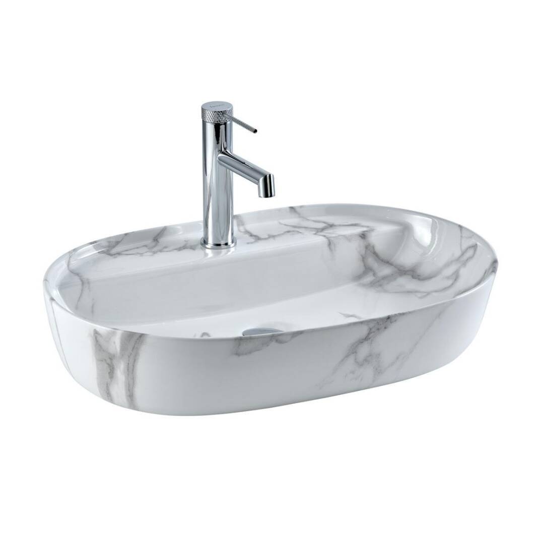 LENA - Tezgah Üstü Porselen Lavabo Mermer Desenli OUTLET - E-2114M1-TESHIR - 1
