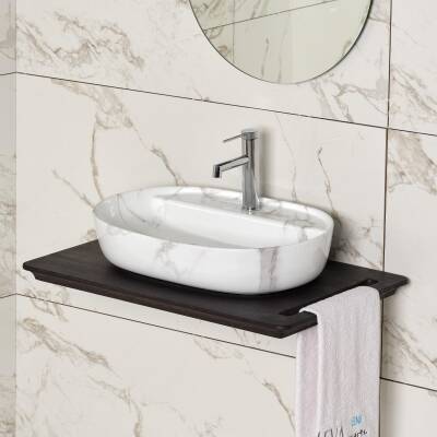 LENA - Tezgah Üstü Porselen Lavabo Mermer Desenli OUTLET - E-2114M1-TESHIR - 2
