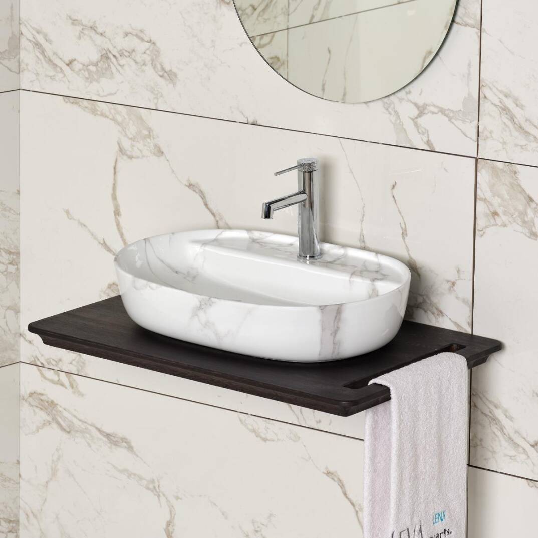 LENA - Tezgah Üstü Porselen Lavabo Mermer Desenli OUTLET - E-2114M1-TESHIR - 2