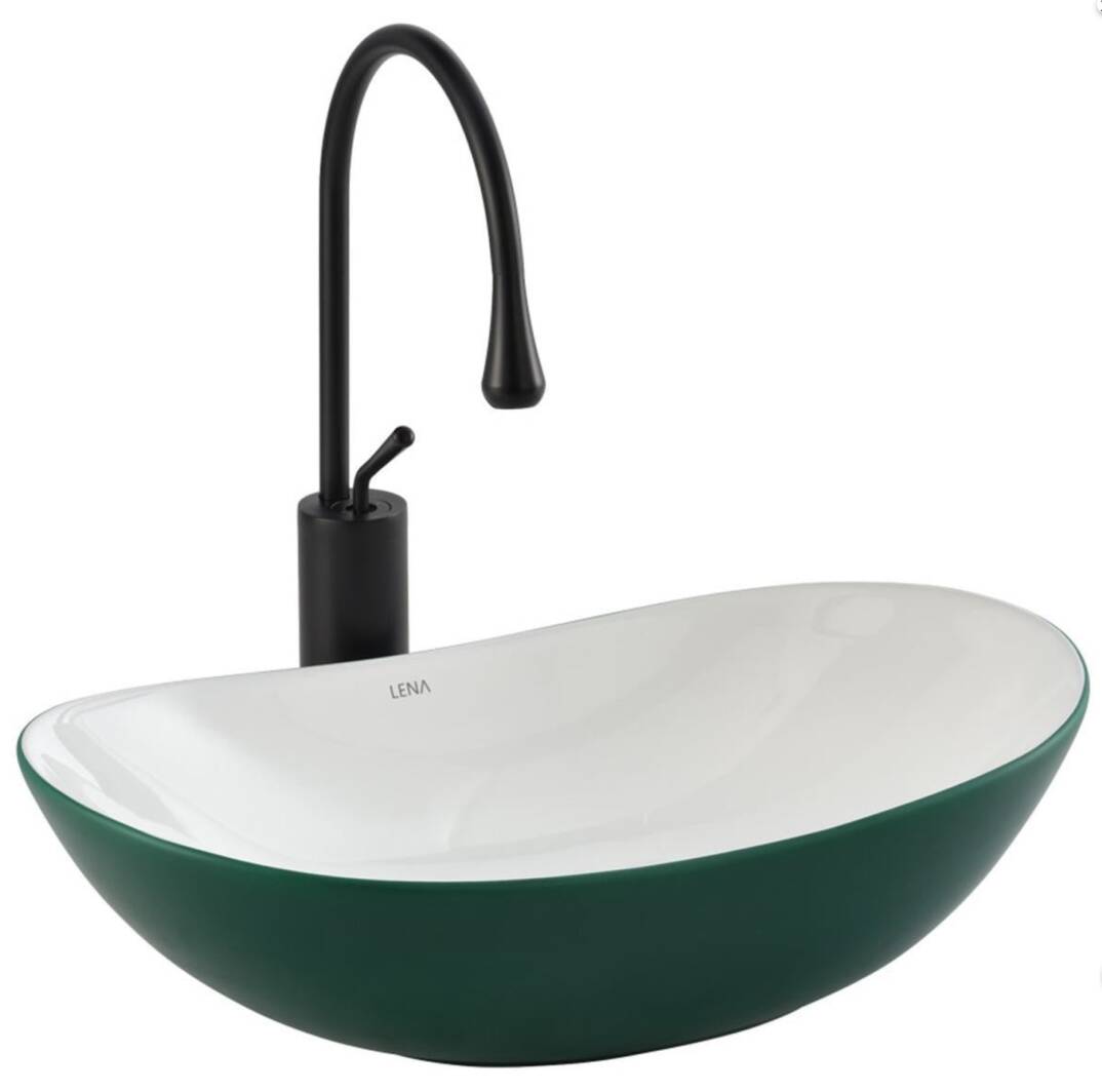 Lena - Tezgah Üstü Porselen Lavabo Yeşil Beyaz OUTLET - EY-8000MY-TESHIR - 1