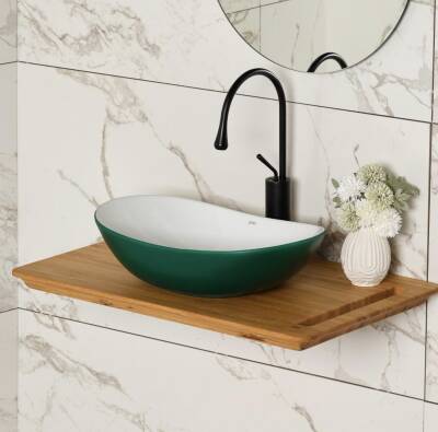 Lena - Tezgah Üstü Porselen Lavabo Yeşil Beyaz OUTLET - EY-8000MY-TESHIR - 2
