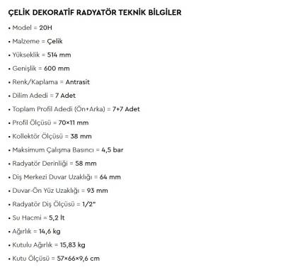 Radiva - Tip 20H Dekoratif Radyatör 514x600 Antrasit OUTLET - 220H05140600B2TS-TESHIR - 2