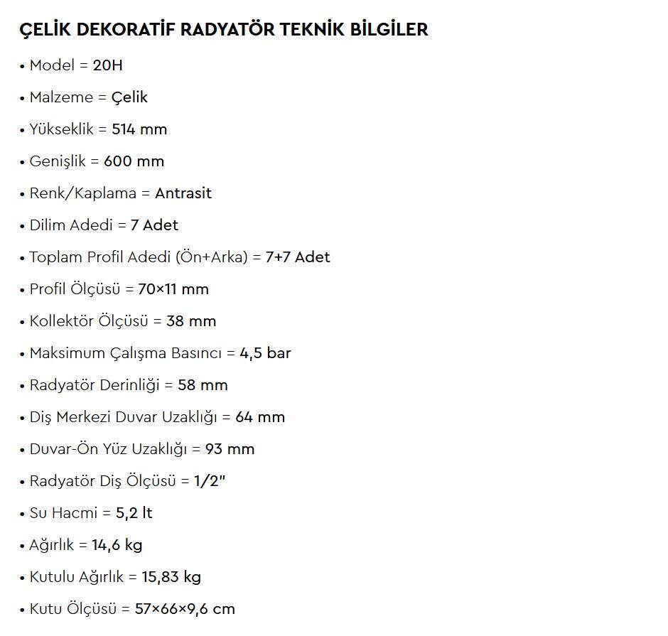 Radiva - Tip 20H Dekoratif Radyatör 514x600 Antrasit OUTLET - 220H05140600B2TS-TESHIR - 2