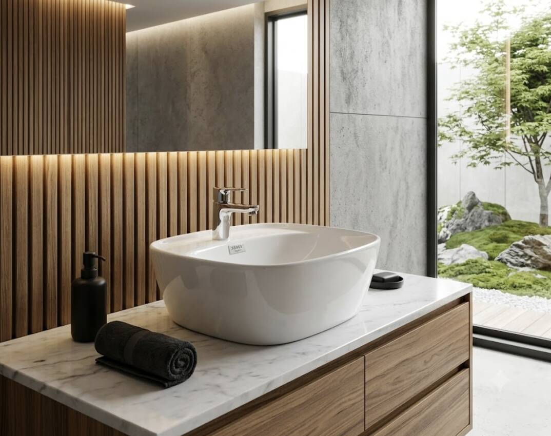 Serel - Batarya Banklı Çanak Lavabo 46x46 Cm Beyaz - 3051TXS110H - 1