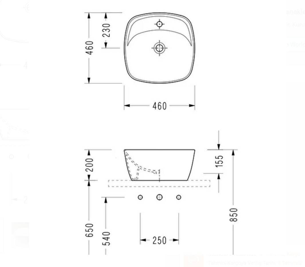 SEREL - Çanak Lavabo (46 × 46 Cm) OUTLET - 3050DXS110H-TESHIR - 2