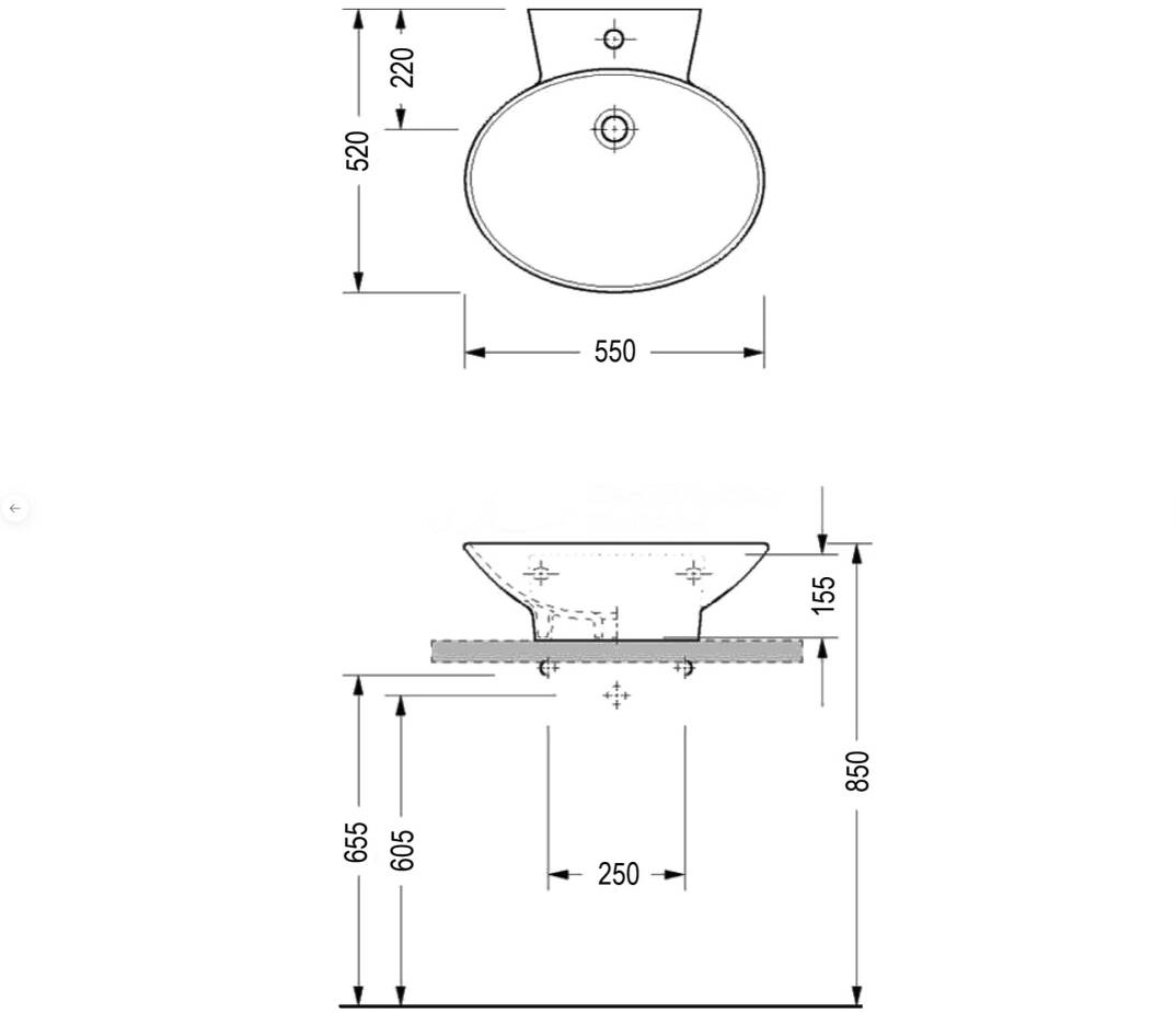 Serel - Chamonix Tezgah Üstü Lavabo 55 cm Beyaz OUTLET - CH01TDS000-TESHIR - 3