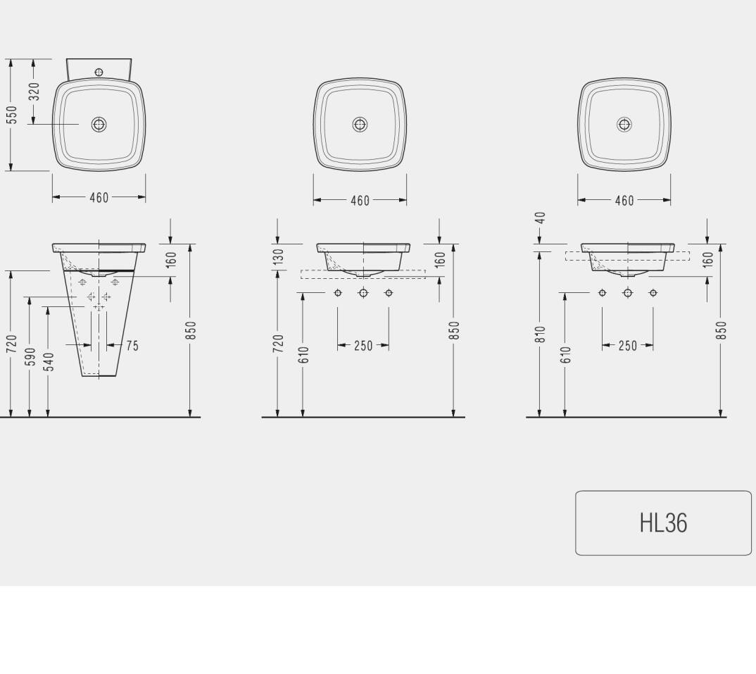 SEREL - Helios Kare Lavabo (46 × 46 Cm) OUTLET - HL36DXS110H-TESHIR - 3