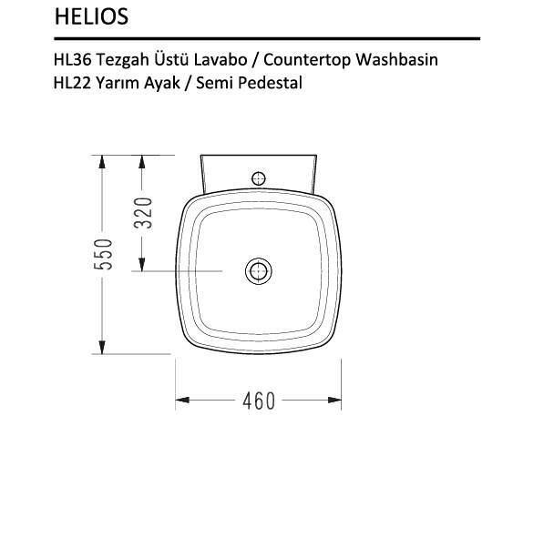 SEREL Helios Kare Lavabo 46x46 cm - HL36DXS110H - 3