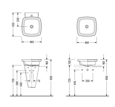 SEREL - Helios Kare Tezgâh Üstü Lavabo (46 × 46 Cm) OUTLET - HL36TTS110H-TESHIR - 2