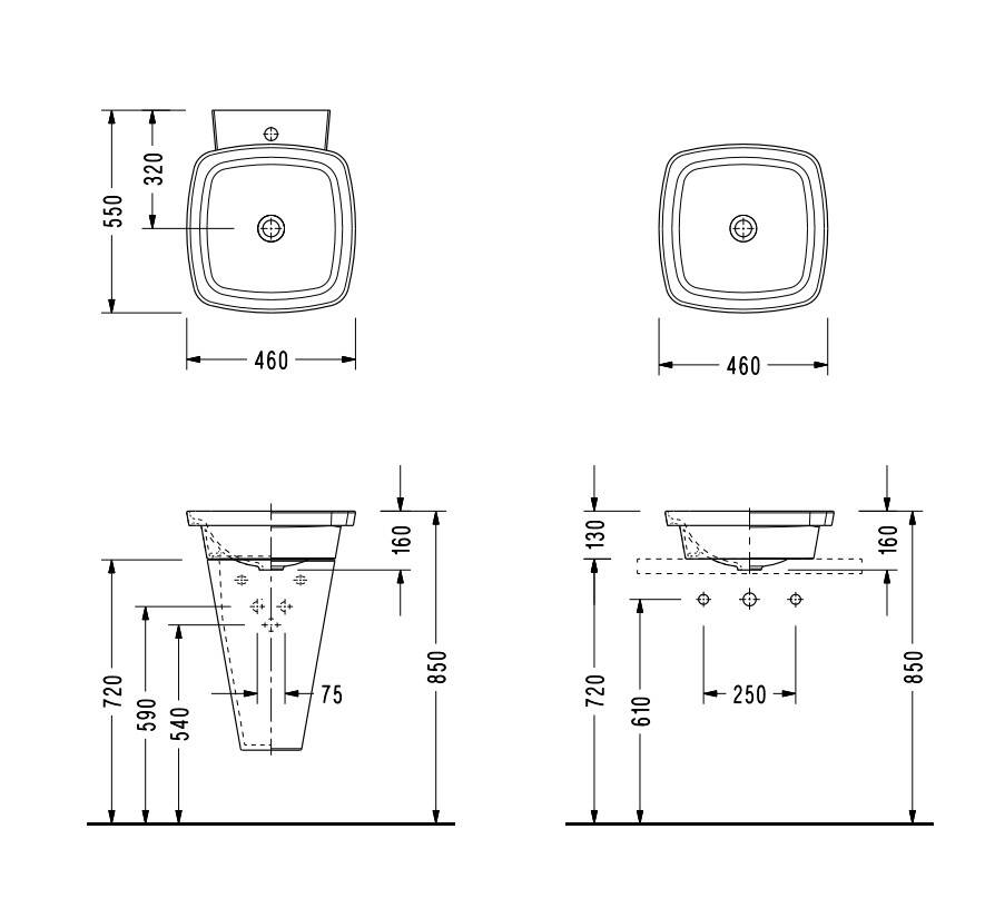 SEREL - Helios Kare Tezgâh Üstü Lavabo (46 × 46 Cm) OUTLET - HL36TTS110H-TESHIR - 2