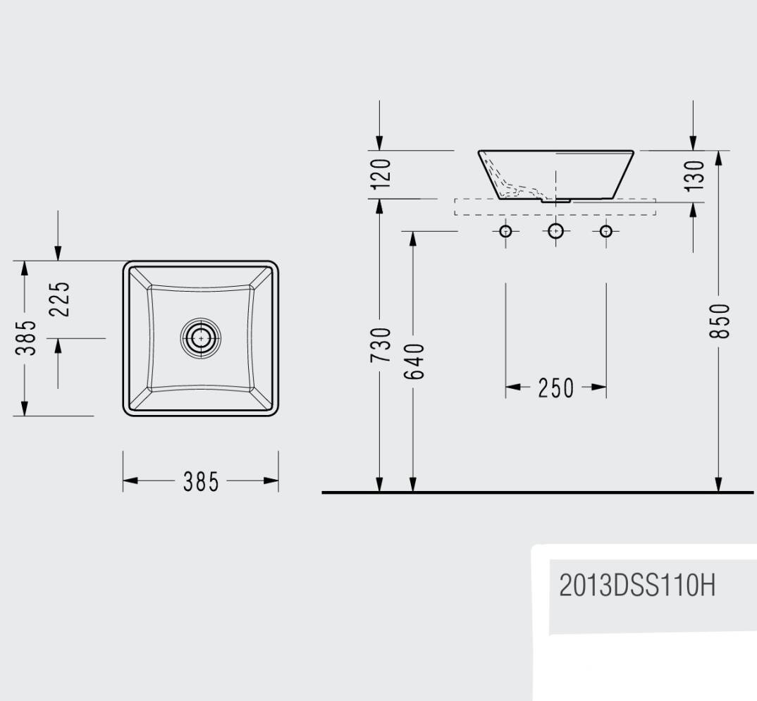 SEREL - Kare Çanak Lavabo 38 × 38 Cm Taşma Kanalsız OUTLET - 2013DXS110H-TESHIR - 2