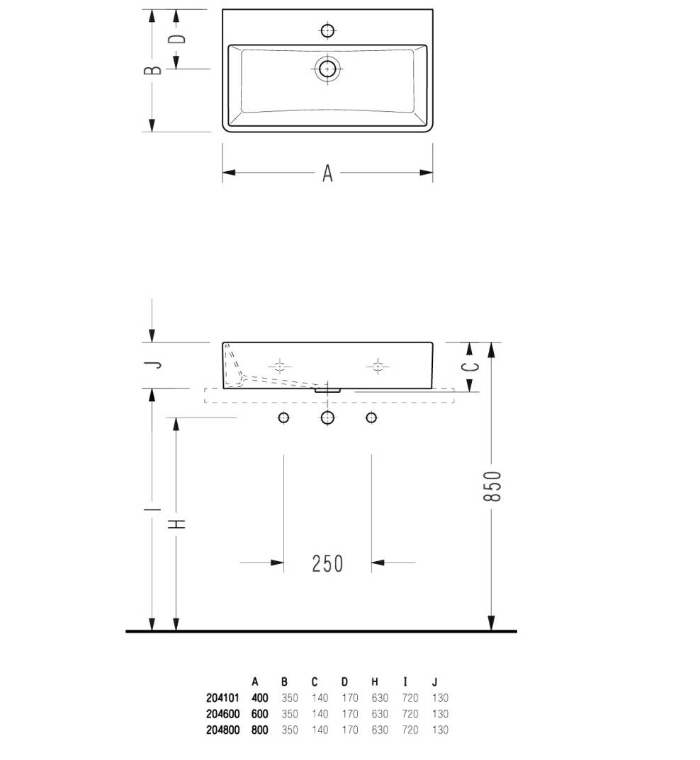 SEREL - Minimal Dikdörtgen Lavabo 60 × 35 Cm OUTLET - 2046TDS110H-TESHIR - 3