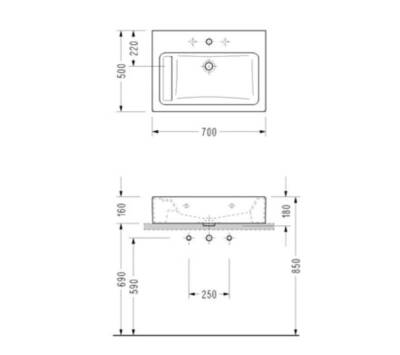 Serel - Minimal Dikdörtgen Lavabo 70 cm Beyaz OUTLET - 2027TDS000-TESHIR - 2