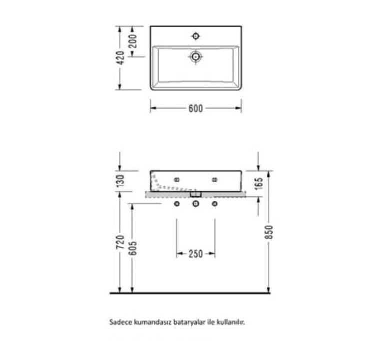 Serel - Minimal Tezgah üstü Dikdörtgen Lavabo 42x60 Cm Beyaz - 2047TDS110H - 3