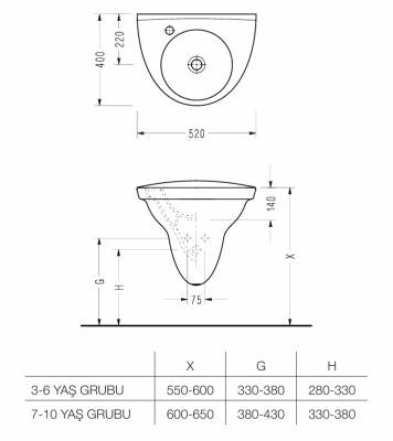 SEREL Paleimon Çocuk Monoblok Asma Lavabo - PL371XS110H - 2
