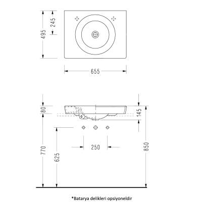 Serel - Poseidon Tezgah Üstü Lavabo 65 cm Beyaz OUTLET - PS30SDS110AB-TESHIR - 2