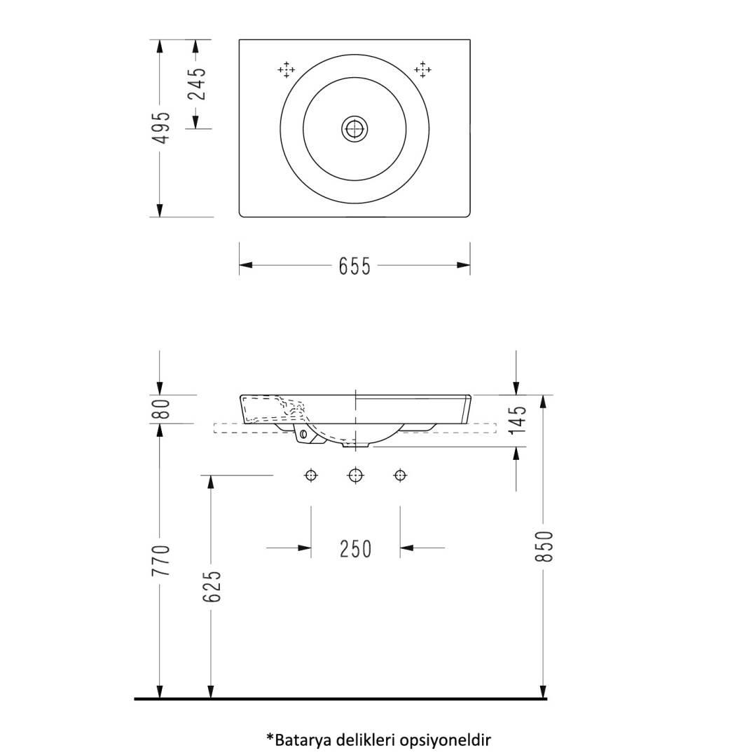 Serel - Poseidon Tezgah Üstü Lavabo 65 cm Beyaz OUTLET - PS30SDS110AB-TESHIR - 2