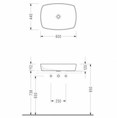 Serel - Tezgah Üstü Lavabo 44x60 cm Mat Siyah OUTLET - 1633DXL050H-TESHIR - 2