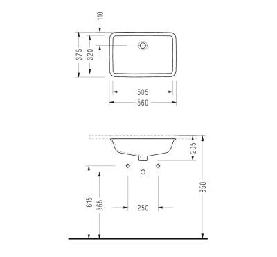 SEREL Tezgahaltı Dikdörtgen Lavabo 38x55 cm - 0561DSS110H - 3
