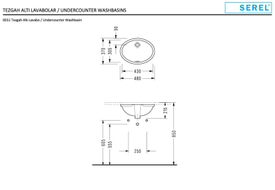 Serel Tezgahaltı Oval Lavabo 36x48 cm - 0551DSS110H - 2