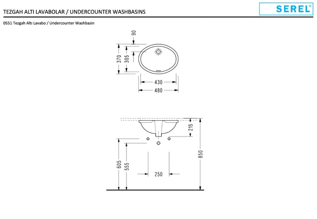 Serel Tezgahaltı Oval Lavabo 36x48 cm - 0551DSS110H - 2