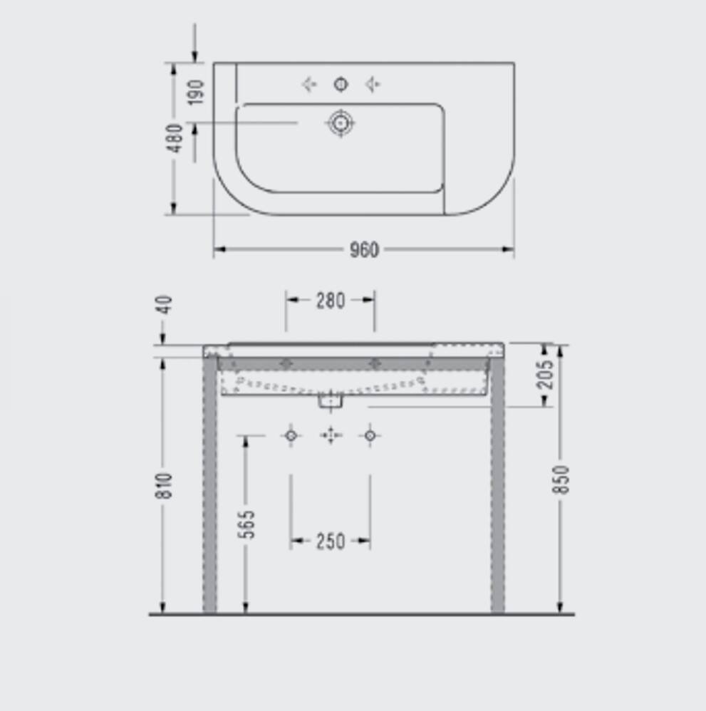 Serel - Verda 96 cm İnce Kenarlı Lavabo Beyaz - 8934TDS110H - 3