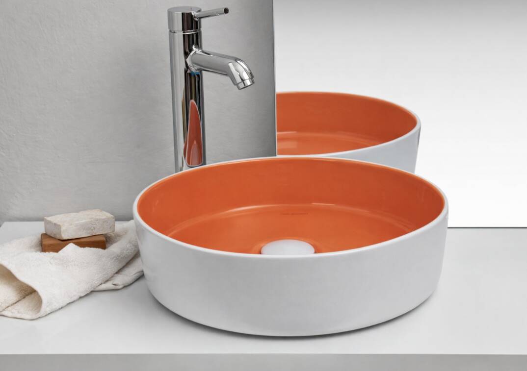 Smanni - Aquarius RND Tezgah Üstü Lavabo Mat Beyaz/Turuncu OUTLET - LV1150-308-TESHIR - 1