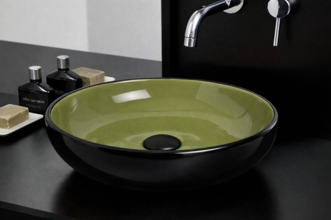 Smanni - Nukki Tezgah Üstü Lavabo Mat Siyah/Yosun Yeşili OUTLET - LV1070-306-TESHIR - 3